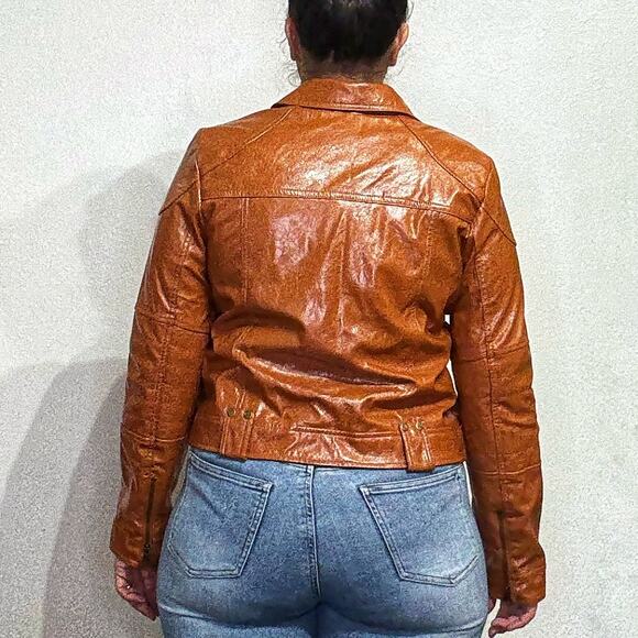 Free People Brown Josie Vegan Leather Moto Jacket Sz M NWT - Picture 12 of 14